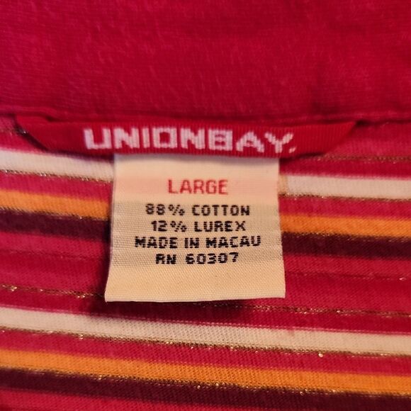 UnionBay V-neck Cap Sleeve 2 Shirts Bundle, Junior Large Hot Pink & Blue Stripes - Picture 5 of 6